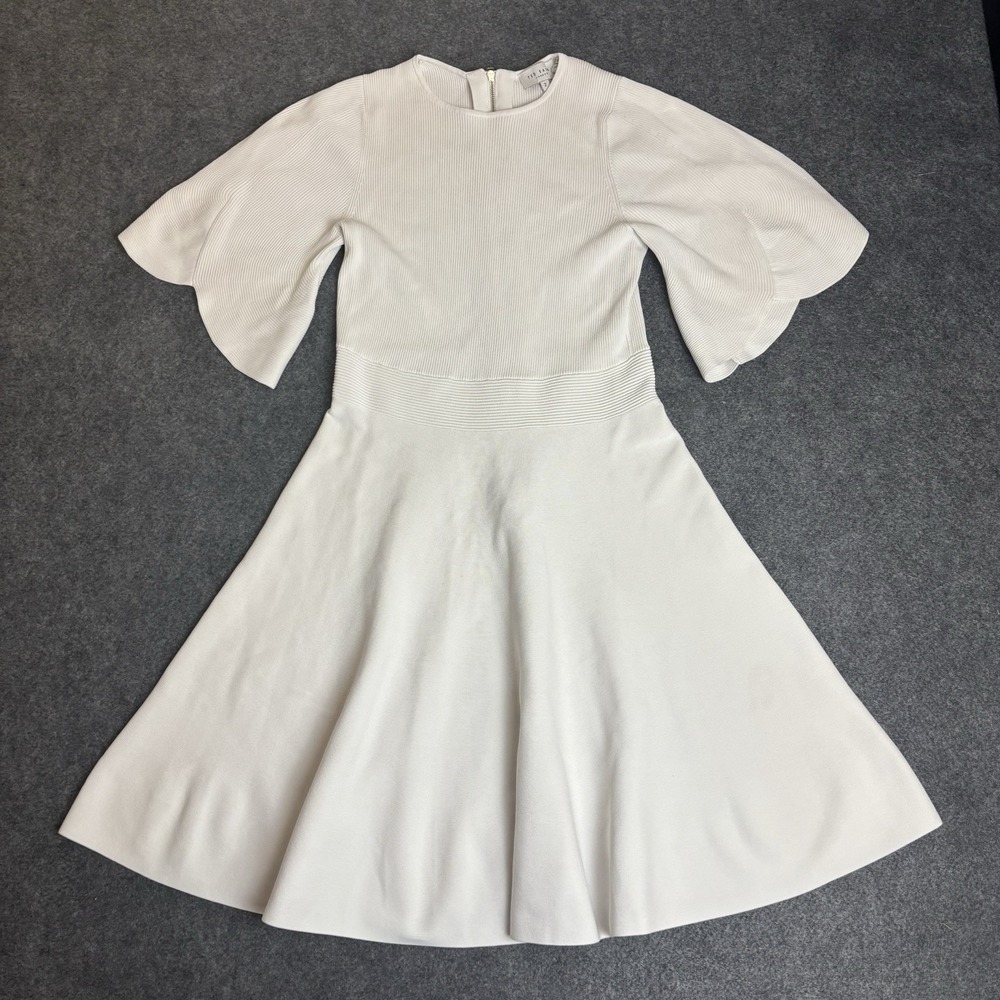 Ted Baker London Off-White Ribbed‎ Fit & Flare Dress Women's Size 2